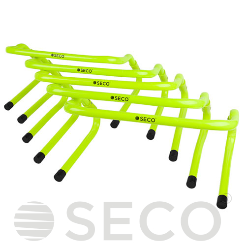 Набор тренировочных барьеров для бега SECO® 15-33 см неонового цвета (5 шт)

